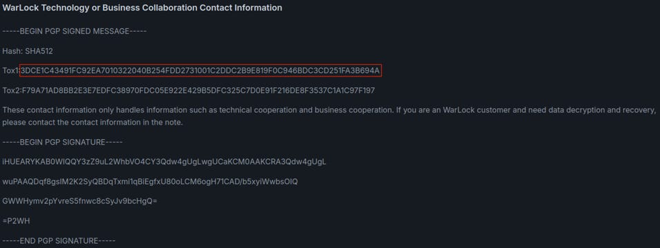 Contact details posted on the Warlock leak site Contact details posted on the Warlock leak site