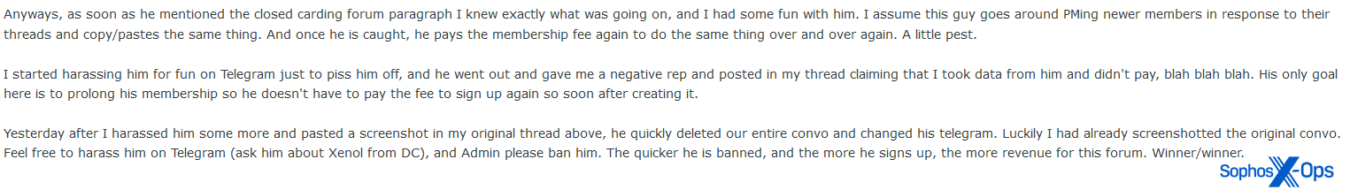Telegram で詐欺師に嫌がらせをするよう他のユーザーを誘うユーザー