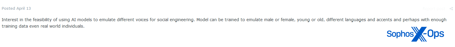 A screenshot of a post on a criminal forum