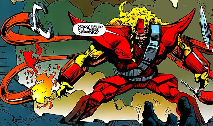 Epsilon Red as he appeared in comic books Epsilon Red as he appeared in comic books