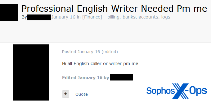 A screenshot of a criminal forum