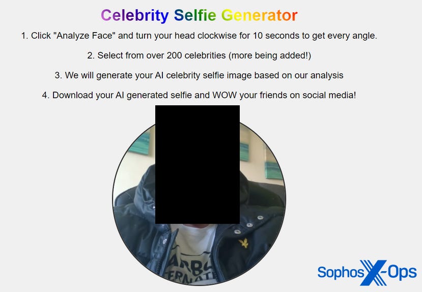 A screenshot of the ‘Celebrity Selfie Generator’ shared by its creator A screenshot of the ‘Celebrity Selfie Generator’ shared by its creator