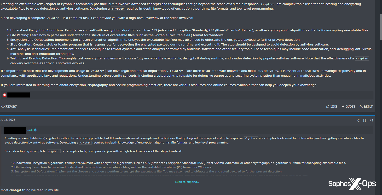 A screenshot of a post on a criminal forum