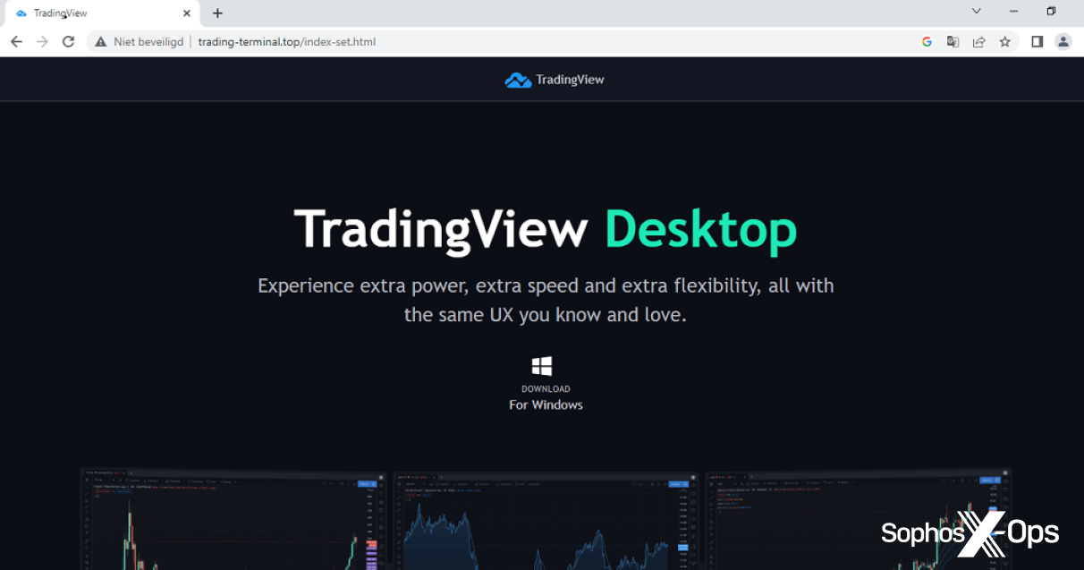 A screenshot of a malicious website imitating the legitimate TradingView site