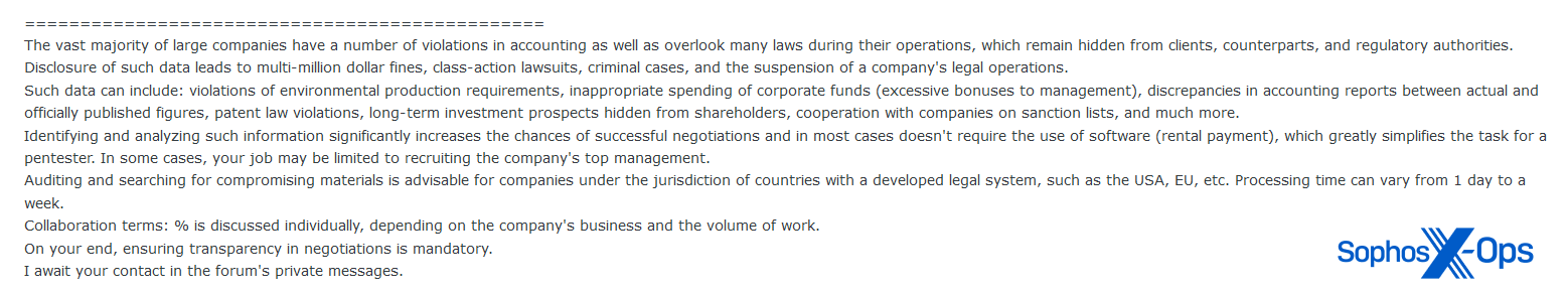 A screenshot of a criminal forum