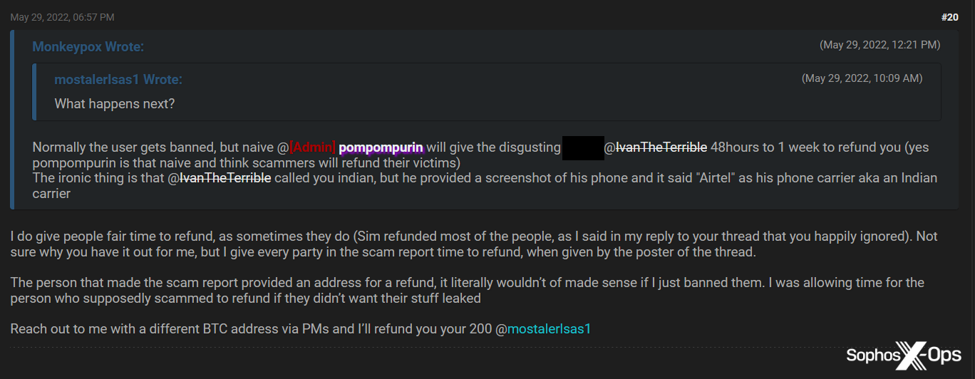 An administrator says they will personally refund a scam victim
