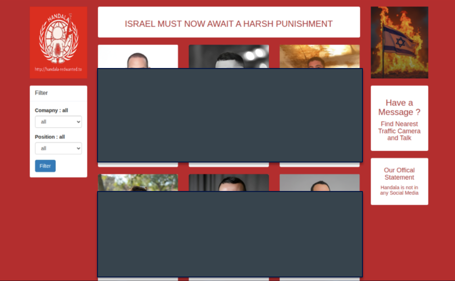 Redacted list of Israel supporters listed on Handela RedWanted site