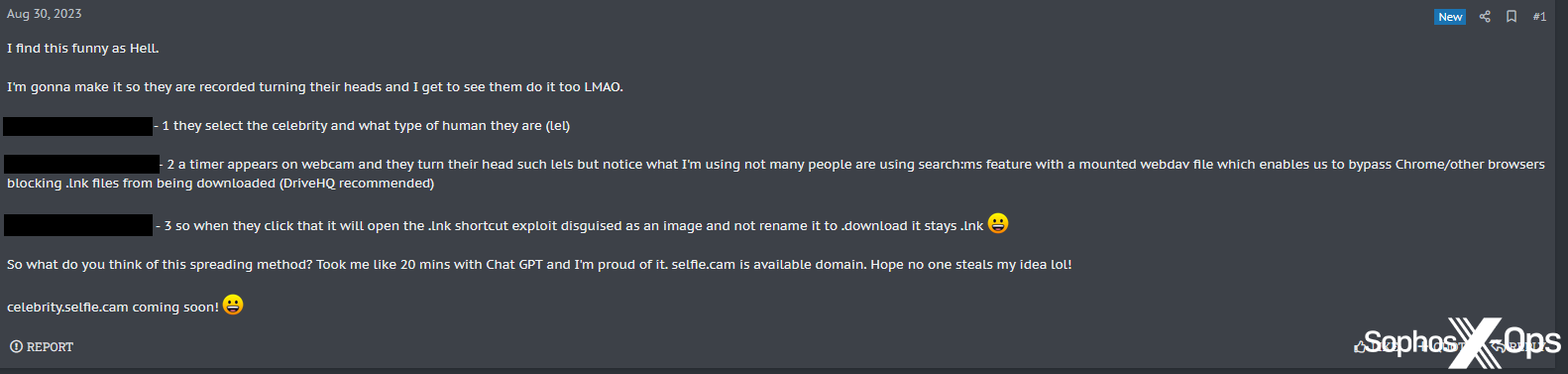 A screenshot of a post on a criminal forum