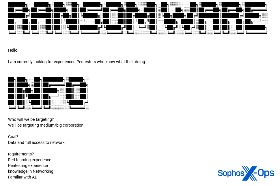 A screenshot from a criminal forum
