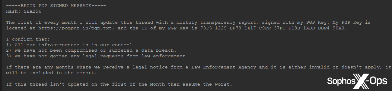 A forum post which tells users there will be a monthly transparency report