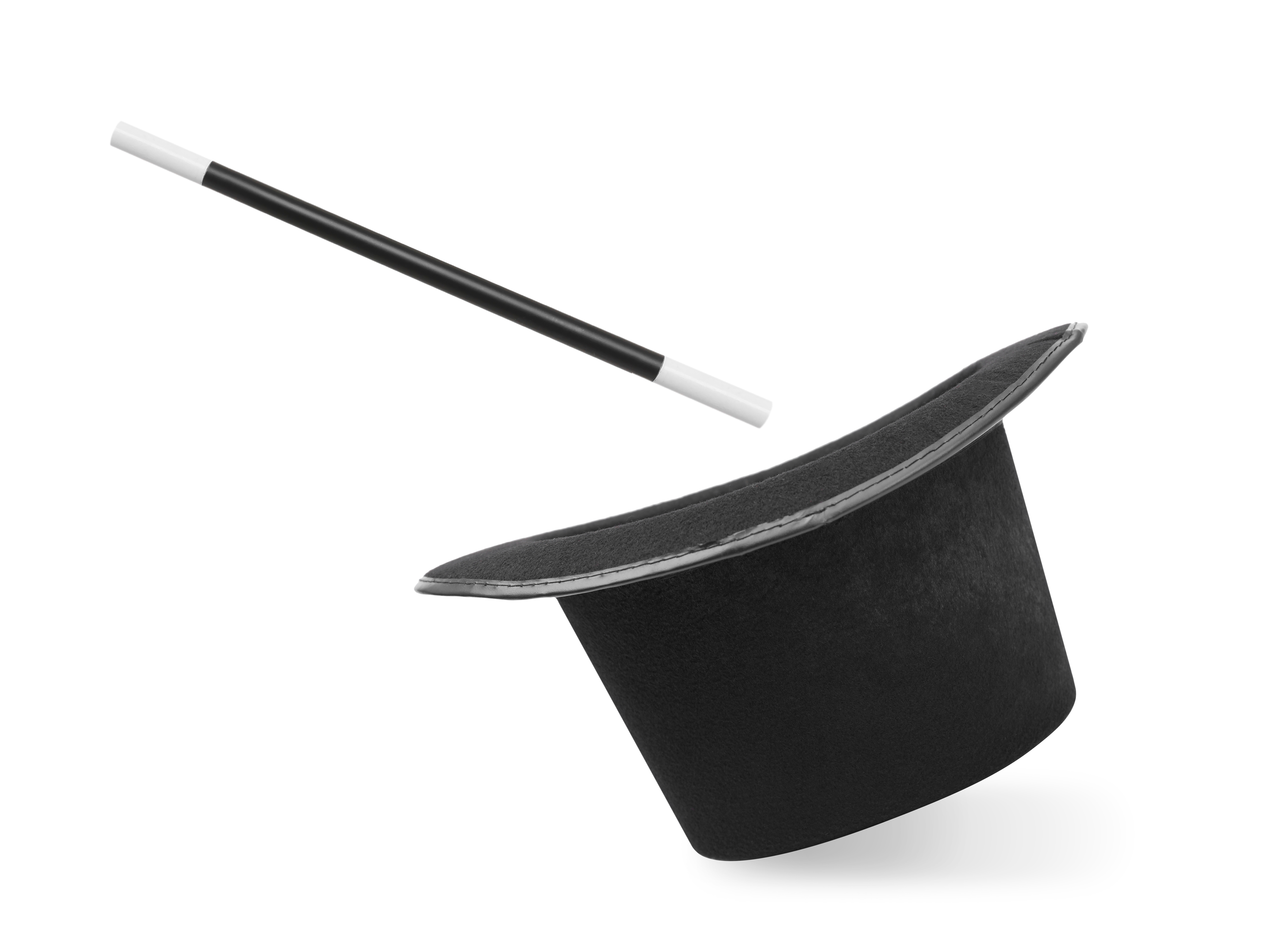 Magic,Wand,And,Top,Hat,Isolated,On,White.,Magician,Trick