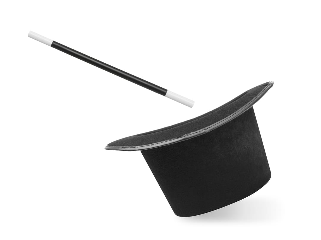 Magic,Wand,And,Top,Hat,Isolated,On,White.,Magician,Trick