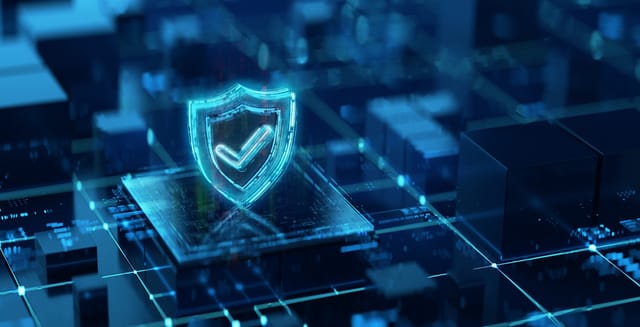Digital shield icon on dark futuristic background. Cybersecurity & network security Concept. AI based technologies of digital safety Digital shield icon on dark futuristic background. Cybersecurity & network security Concept. AI based technologies of digital safety