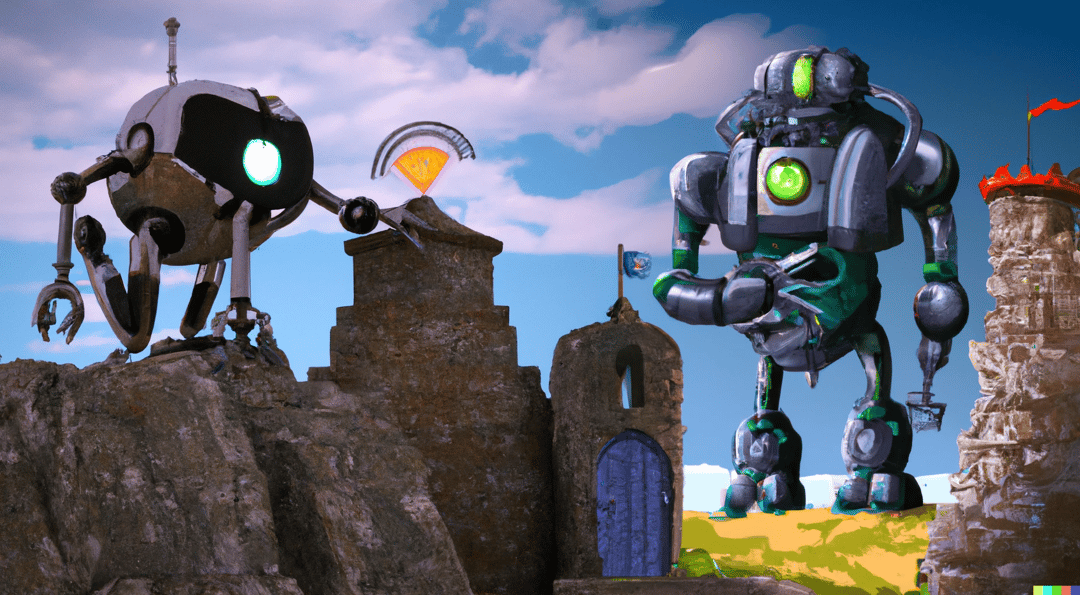 DALL·E 2023-03-15 13.48.02 – A robot defending a fortress against cyber bugs