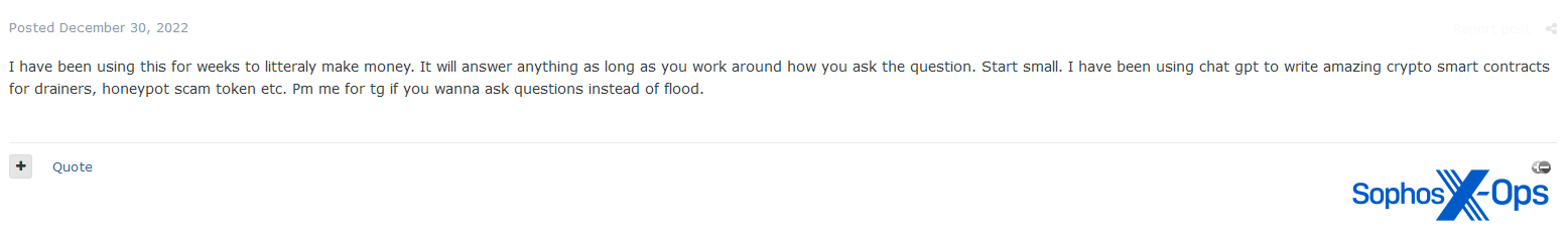 A screenshot of a post on a criminal forum