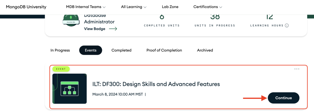Upcoming courses will show on your dashboard