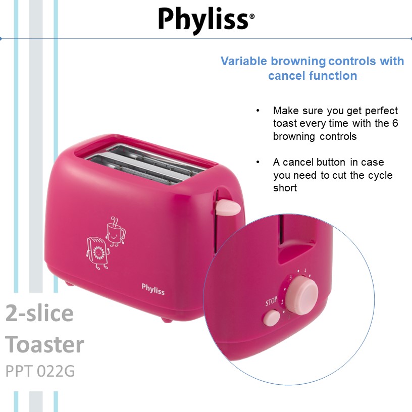 PHYLISS 2-slice Pop-up Toaster, PPT 022G PP
