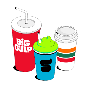 Three drink cups illustration showing 24/7 delivery service