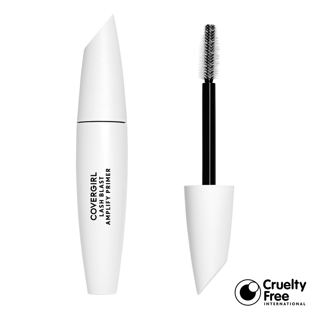 Tube de primer à cils Lash Blast Amplify de CoverGirl avec un design blanc et un applicateur brosse.