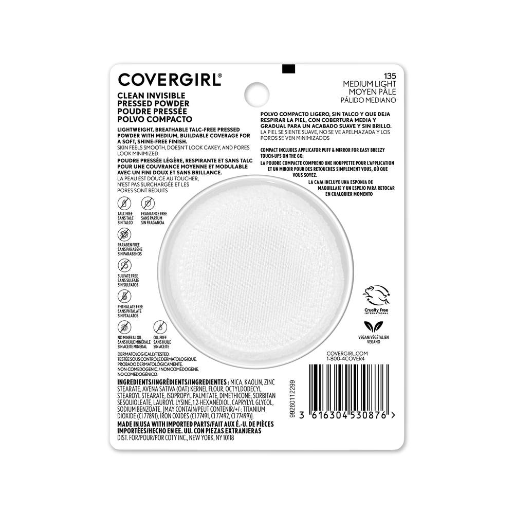 COVERGIRL Clean Invisible Pressed Powder, 155 Soft Honey, 0.38 oz