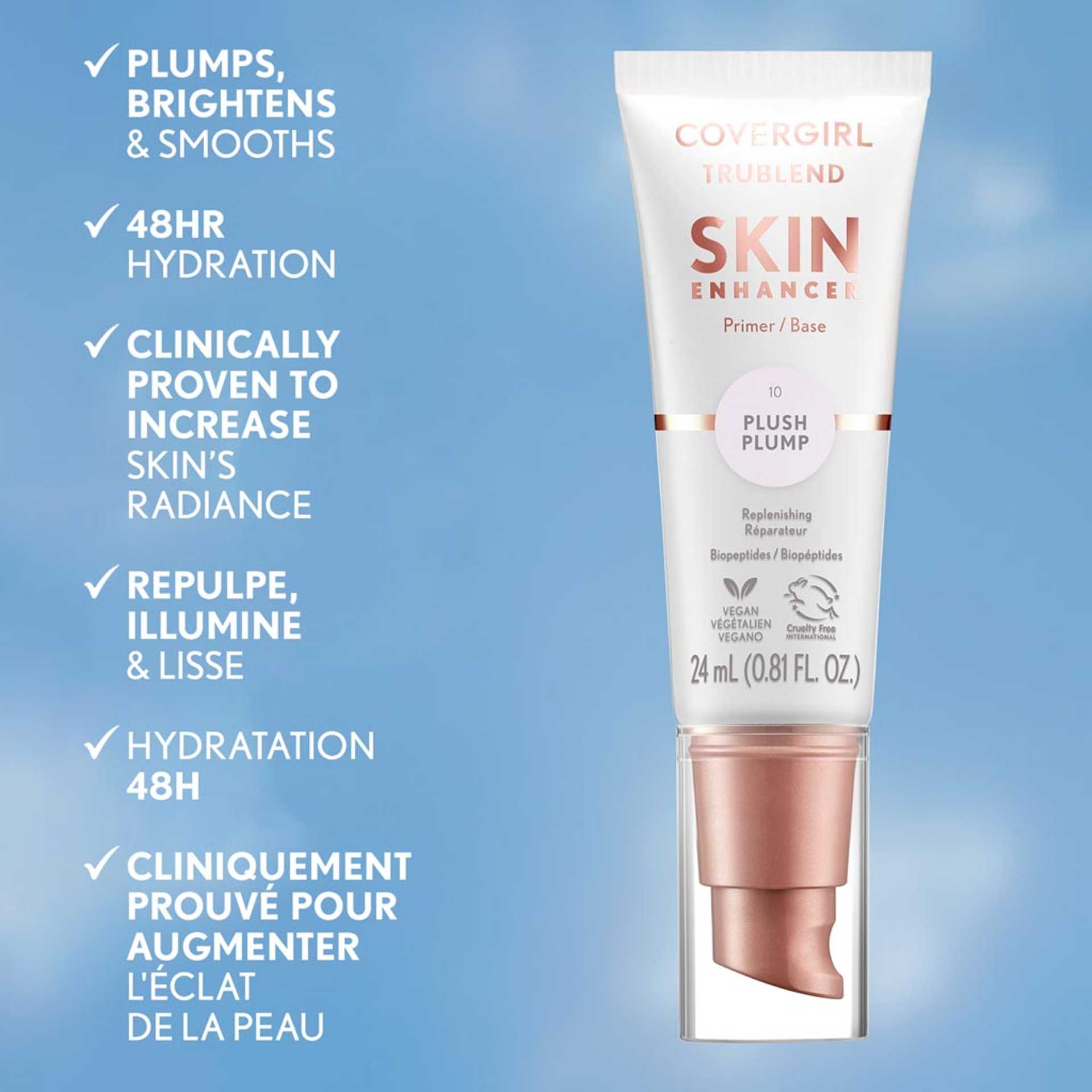 Covergirl TruBlend Skin Enhancer Primer en 10 Plush Plump. Repulpe, illumine et lisse la peau.