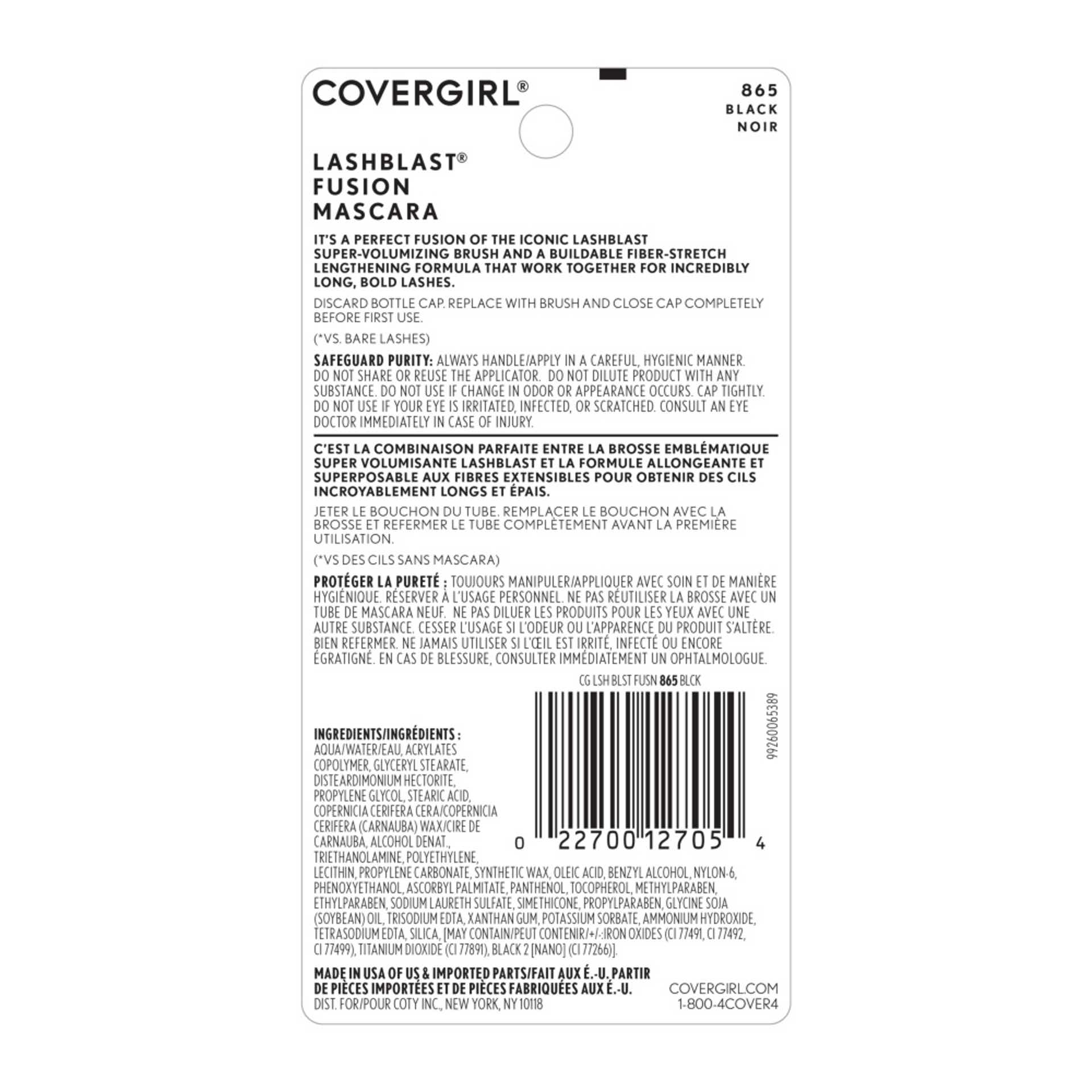 Lash Blast Fusion Mascara Back Package