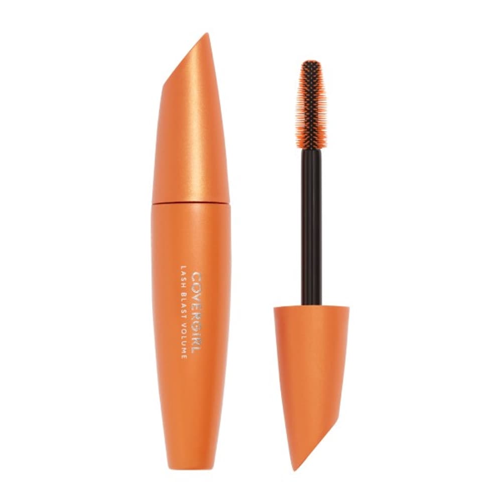 CoverGirl Lash Blast Volume Mascara in Very Black with an orange tube and brush, open cover