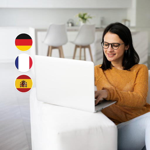 Mujer aprendiendo otros idiomas con clases particulares + plataforma de autoaprendizaje