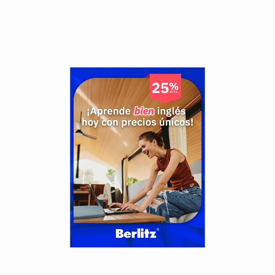 Mujer aprendiendo inglés en linea con Berlitz