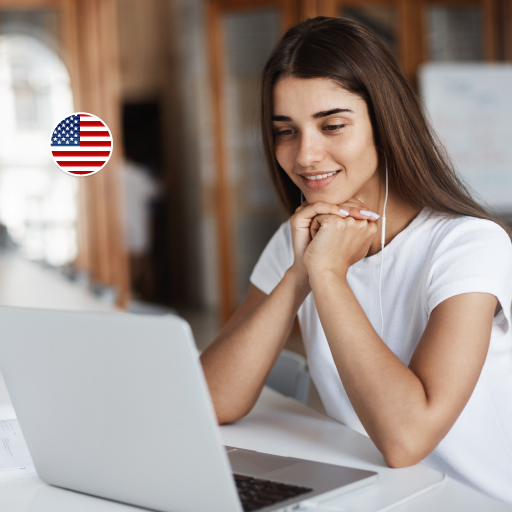 Mujer aprendiendo inglés en clases particulares + plataforma de autoaprendizaje 