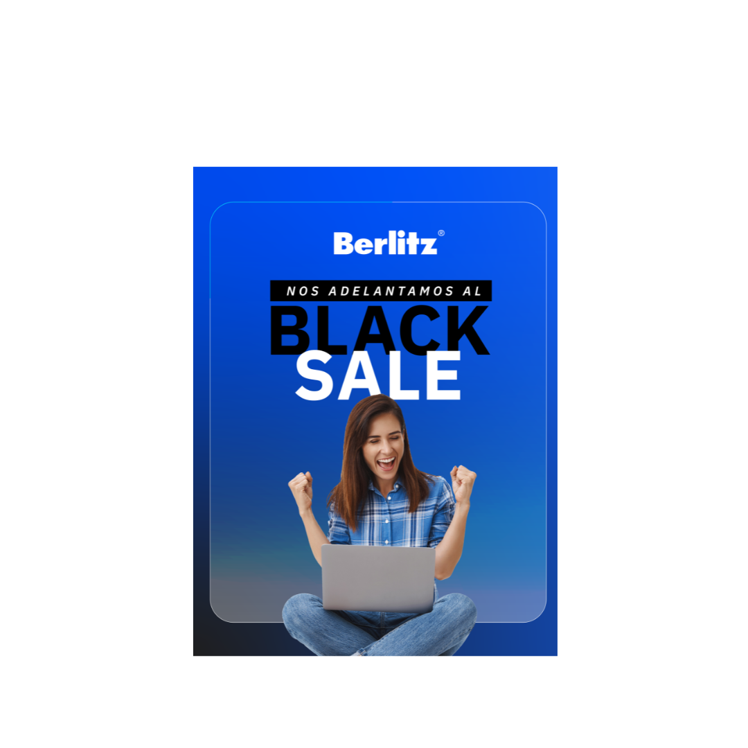 Mujer aprendiendo inglés con promociones de Black Sale
