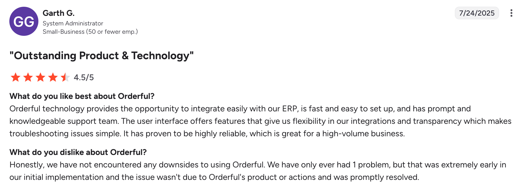 Orderful Gets 5-star reviews on G2