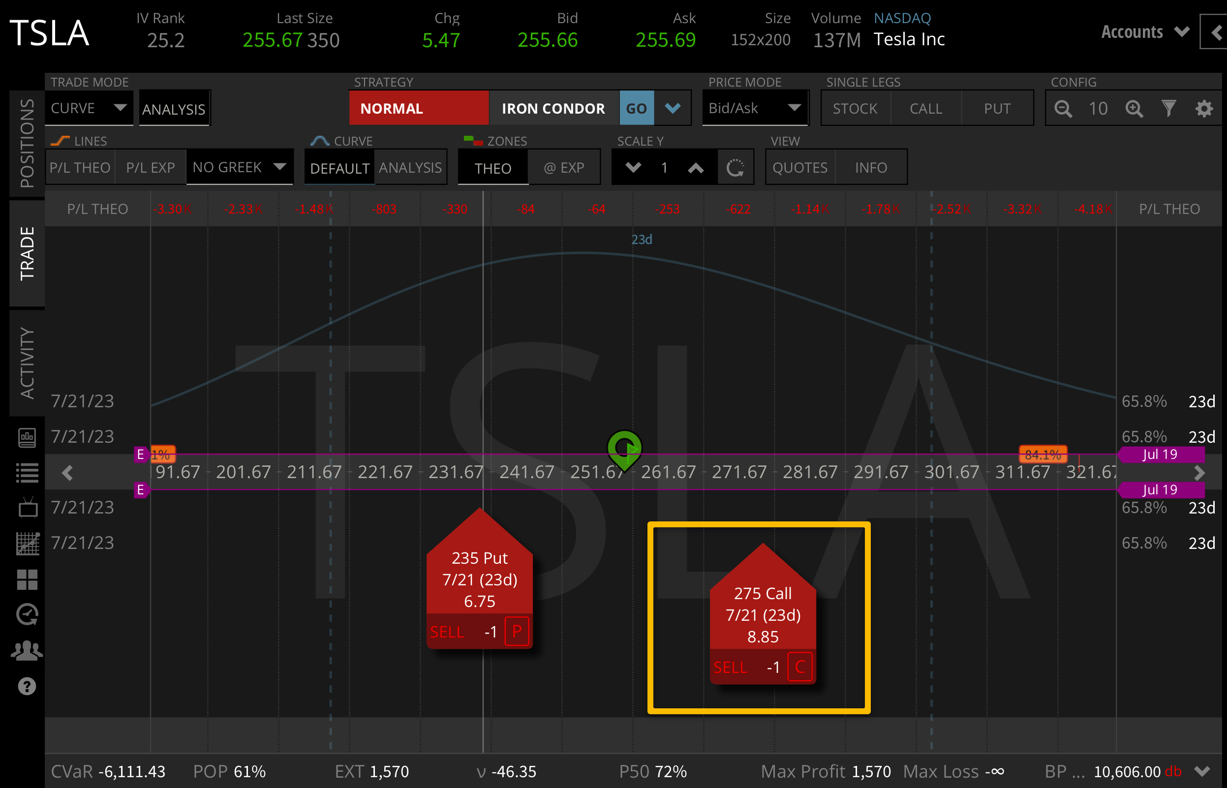 Tesla call skew chart