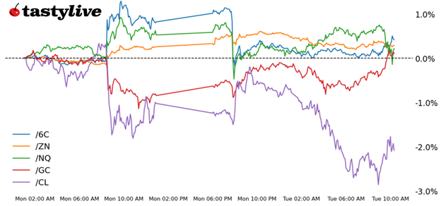 Nasdaq 100, Also, 10-year T-note, gold, crude oil, euro futures