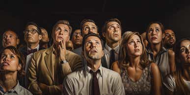 group of people looking up anxiously awaiting big news