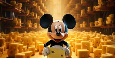 Mickey mouse in a cheese warehouse