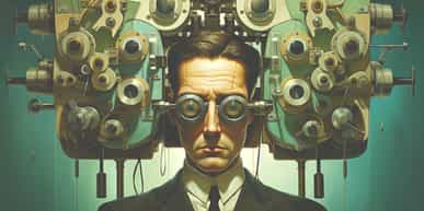 man sitting behind phoropter during an eye exam
