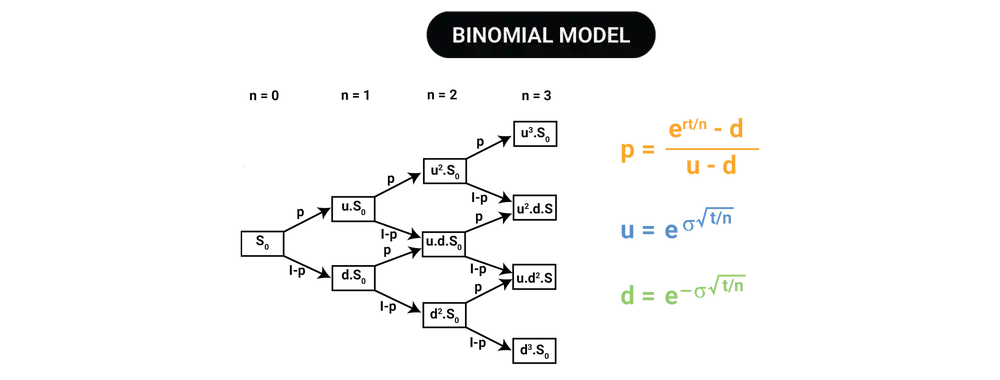 binomial model formula written out with key on top