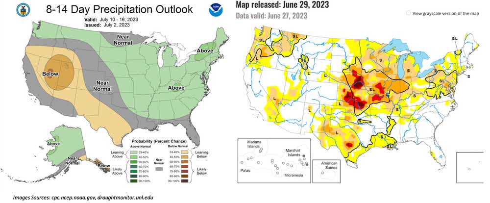 8-14 day precipitation outlook map of U.S.