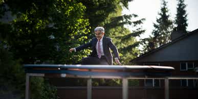 jerome powell on a trampoline