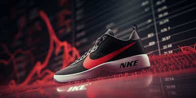 NKE stock earnings report shoe on stock market chart, midjourney