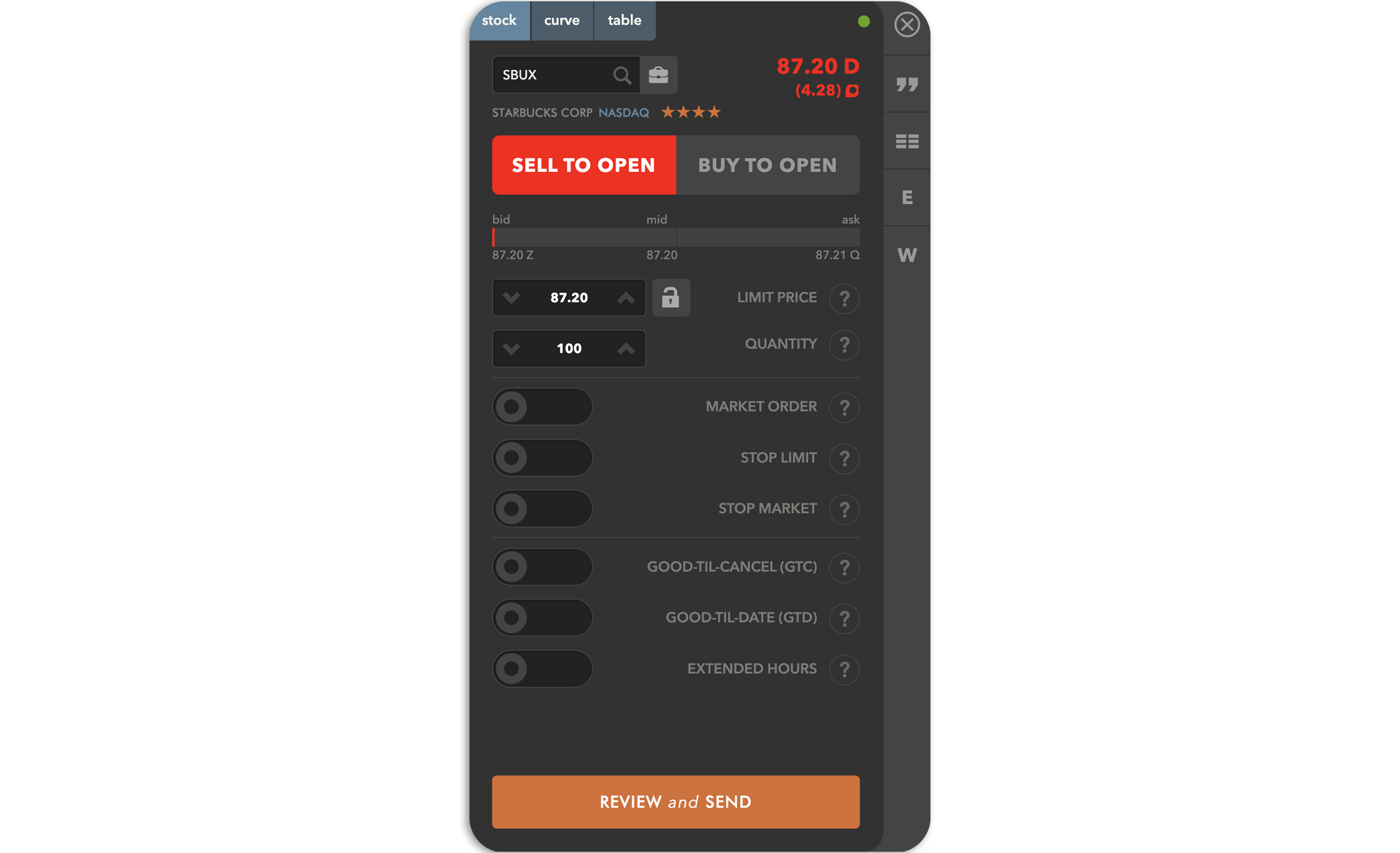 Sell to open and buy to open in tastytrade platform