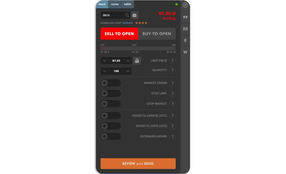 Sell to open and buy to open in tastyworks platform