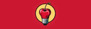 tastytrade brand cherry inside a lightbulb, pop art style, lightbulb radiates a soft glow, symboling the birth of a bright and creative process