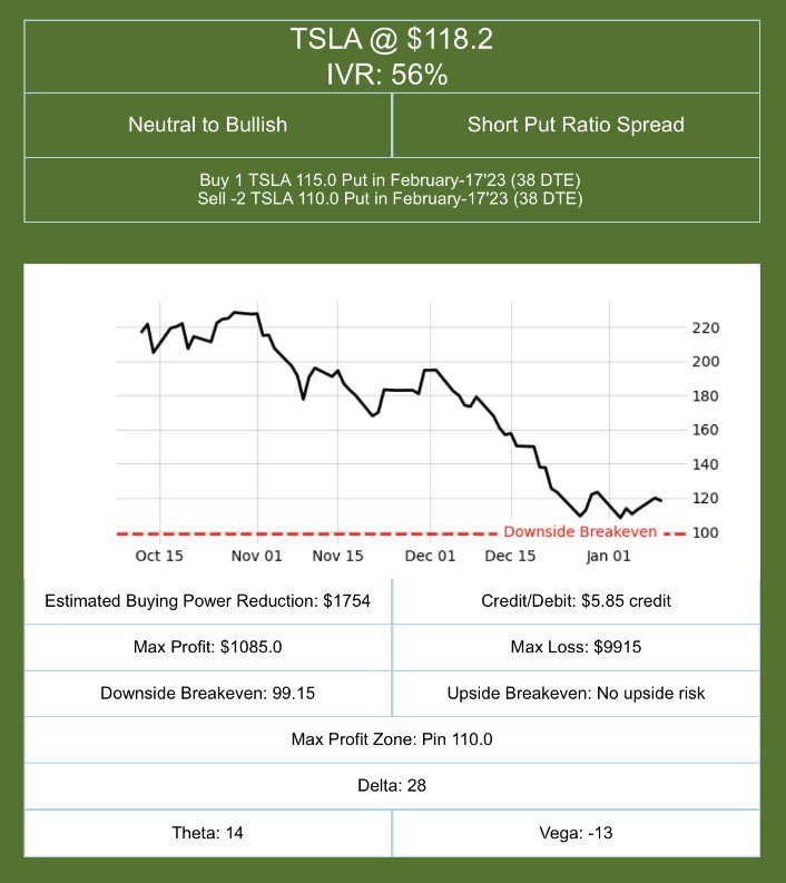 TSLA at $118.2 and IVR 56%