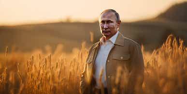 Putin standing in a wheat field