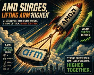 amd surges as ARM prepares to report earnings