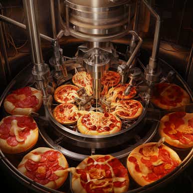 Pizzas in mixer