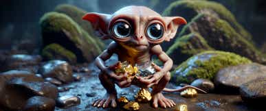 Gollum holding gold and silver